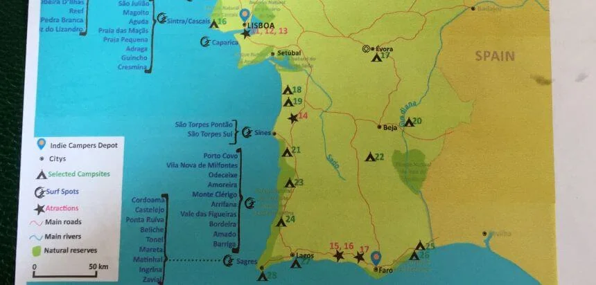 Ausschnitt der Übersichtskarte von Indie Campers Portugal Ausschnitt der Übersichtskarte von Indie Campers Portugal