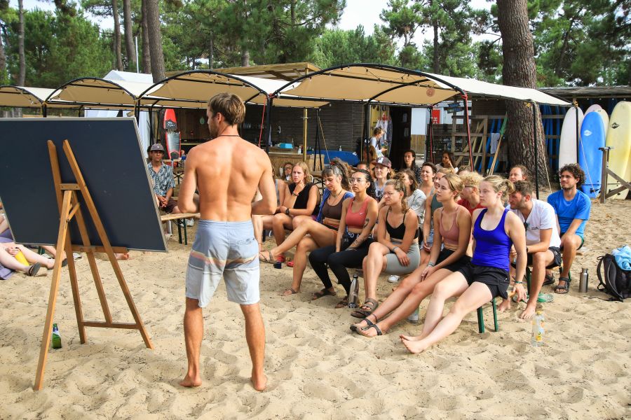 Surftheorie-Einheit im Summersurf Surfcamp Frankreich